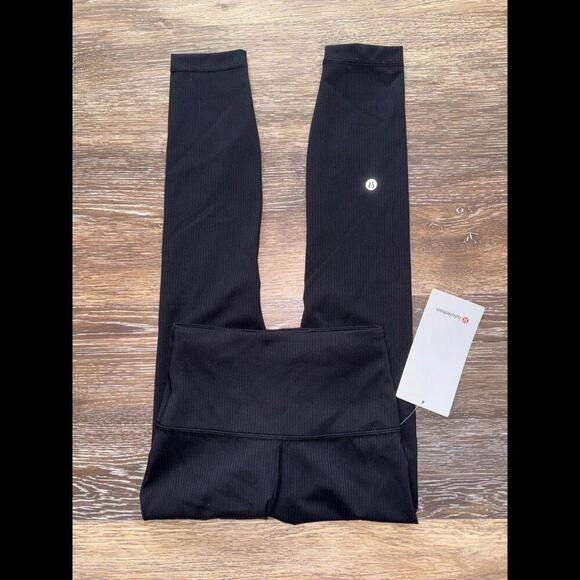 Lululemon Women’s Black Wunder Train Ribbed HR 25” Leggings - Size 0 - Picture 1 of 14